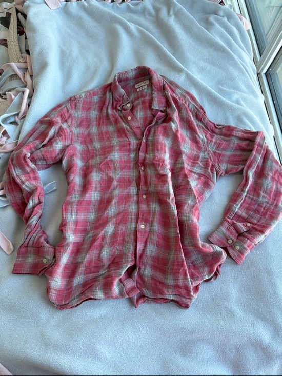 Massimo Dutti Tops - Massimo Dutti Pink and Blue Plaid Button-Down Shirt 100% Linen